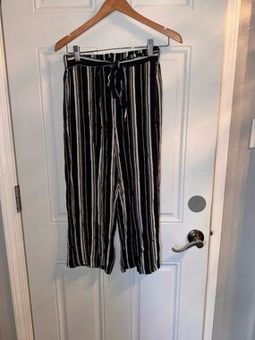 Black and White Vertical Stripe Wide Leg Pants